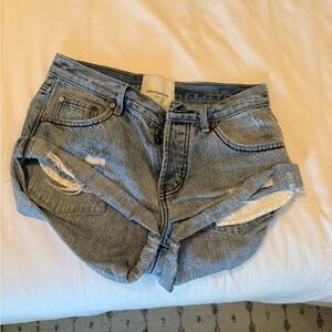 One Teaspoon Light Blue Distressed Rolled Hem Denim Shorts